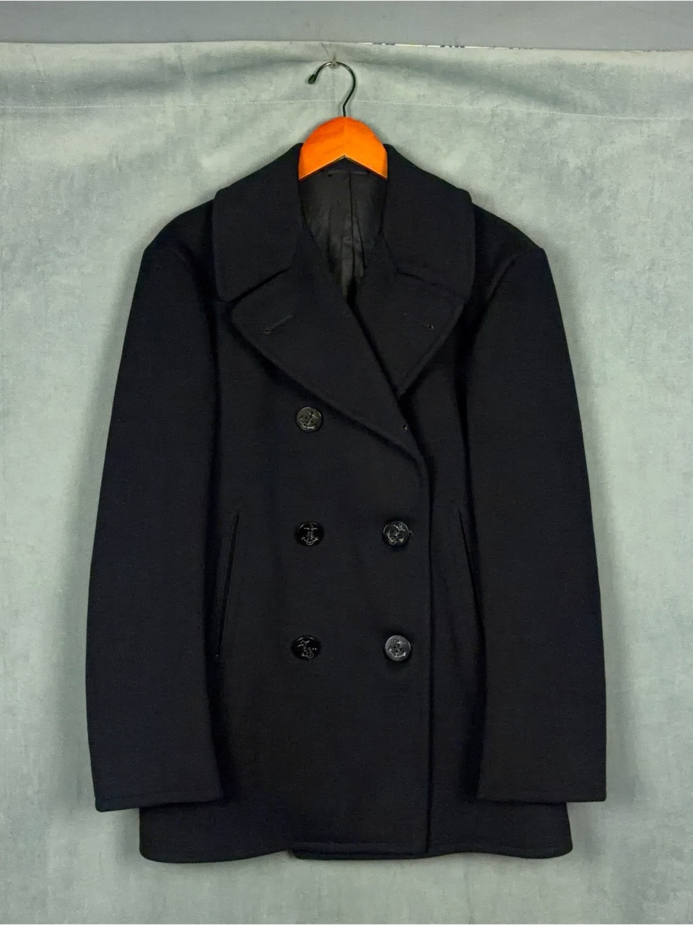 Vintage 1962 US Navy Pea Coat Overcoat Mens Size 36R Navy Blue Dark Tone Wool